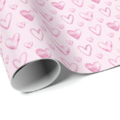 Licht Roze Aquarel Harten Cadeaupapier (Rol Hoek)