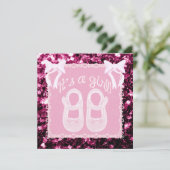 Licht roze babymeisje - douche Roze enkels uitnodi Kaart (Staand voorkant)