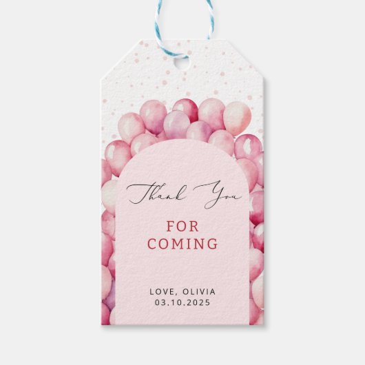 Licht roze ballonnen bos dank u cadeaulabel (Voorkant)
