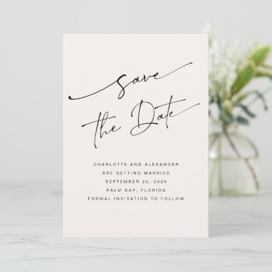Licht Roze Beige Moderne Script Vet Niet-Foto Opsl Save The Date (Staand voorkant)