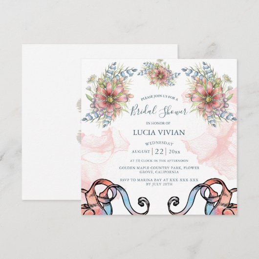 Licht Roze Berichten Bridal Shower Uitnodiging (Voorkant / Achterkant)