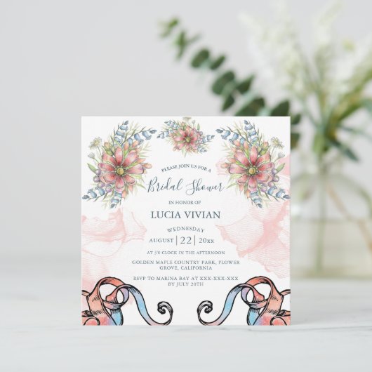 Licht Roze Berichten Bridal Shower Uitnodiging (Staand voorkant)