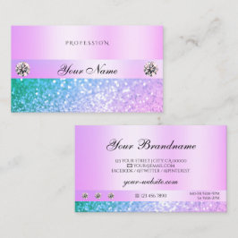 Licht roze Blauwgroen Glitter Diamonds Pastel Visitekaartje