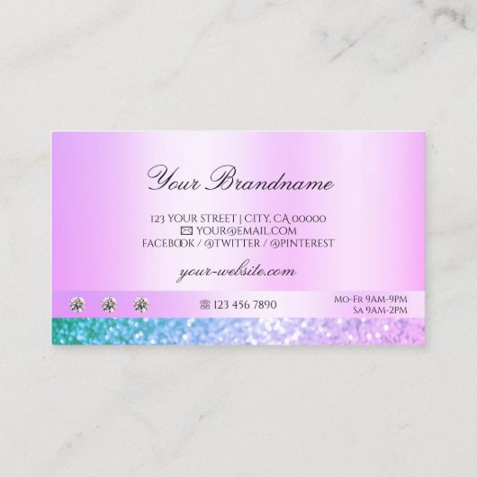 Licht roze Blauwgroen glitter met Logo pasta Visitekaartje (Achterkant)