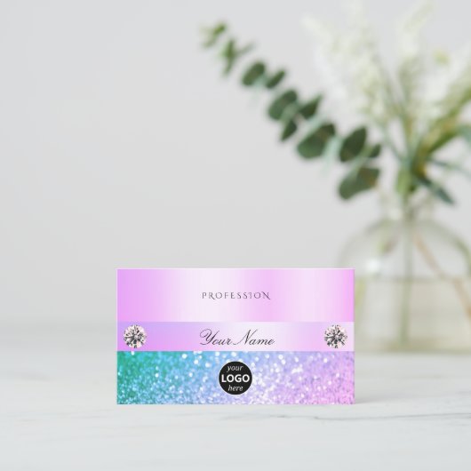 Licht roze Blauwgroen glitter met Logo pasta Visitekaartje (Staand voorkant)