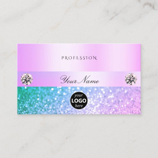 Licht roze Blauwgroen glitter met Logo pasta Visitekaartje (Voorkant)