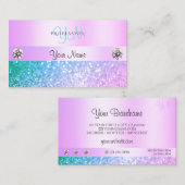 Licht roze Blauwgroen Glitter Monogram Deegstuk Visitekaartje (Voorkant / Achterkant)