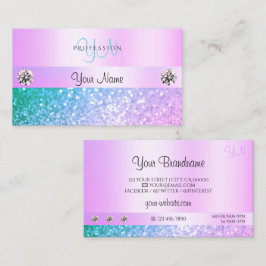 Licht roze Blauwgroen Glitter Monogram Deegstuk Visitekaartje