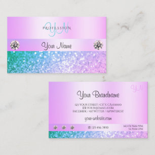 Licht roze Blauwgroen Glitter Monogram Deegstuk Visitekaartje