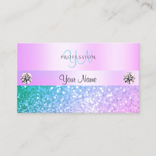 Licht roze Blauwgroen Glitter Monogram Deegstuk Visitekaartje (Voorkant)