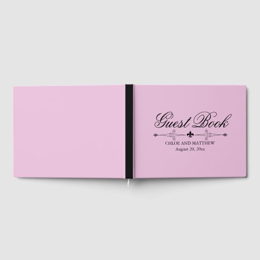 Licht roze bruiloft gastenboek, zwarte tekst, aang gastenboek (Volledig)