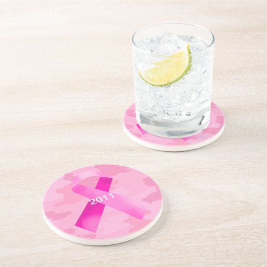 Licht roze Camouflage Roze Lint Onderzetter Datum (Zijkant)