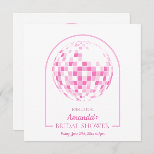 Licht roze disco boogie bruids douche uitnodiging (Voorkant / Achterkant)