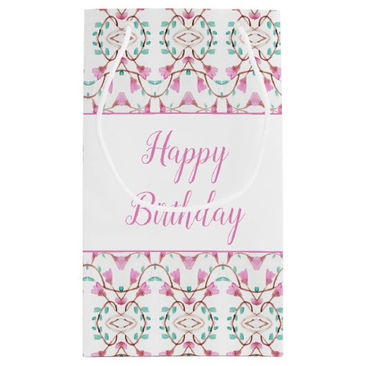 Licht roze en Blauwgroen gepatterd papier, tas van Klein Cadeauzakje (Achterkant)