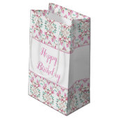 Licht roze en Blauwgroen gepatterd papier, tas van Klein Cadeauzakje (Achterkant Gekanteld)