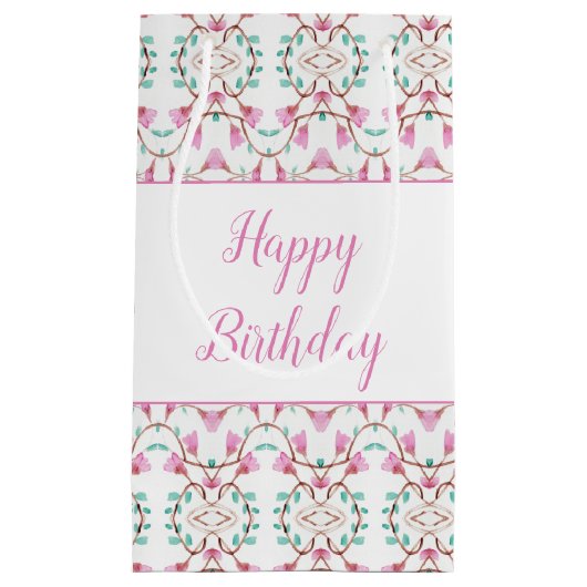 Licht roze en Blauwgroen gepatterd papier, tas van Klein Cadeauzakje (Voorkant)