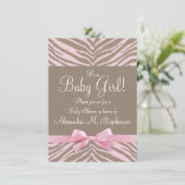 Licht Roze en Bruin Zebra Bow Baby shower Kaart (Staand voorkant)