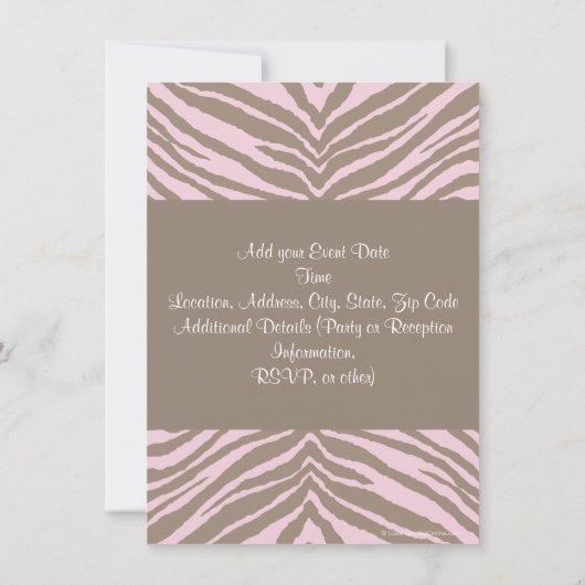 Licht Roze en Bruin Zebra Bow Baby shower Kaart (Achterkant)