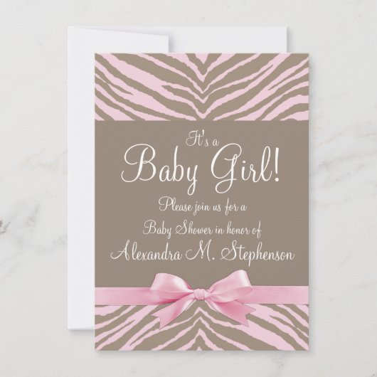 Licht Roze en Bruin Zebra Bow Baby shower Kaart (Voorkant)
