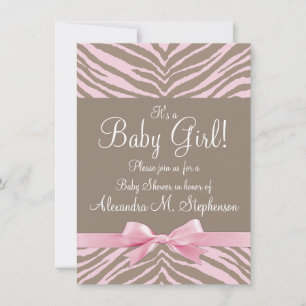 Licht Roze en Bruin Zebra Bow Baby shower Kaart