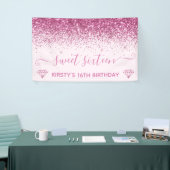 Licht roze en roze faux roze glitter Sweet 16 Spandoek (Beurs)