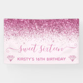 Licht roze en roze faux roze glitter Sweet 16 Spandoek (Horizontaal)