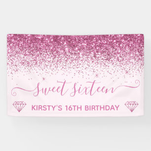 Licht roze en roze faux roze glitter Sweet 16 Spandoek