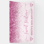 Licht roze en roze faux roze glitter Sweet 16 Spandoek (Verticaal)