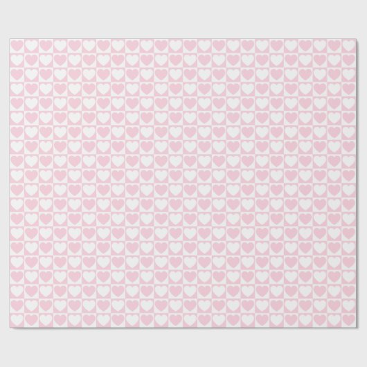 Licht roze en wit gecheckt patroon met hart cadeaupapier (Vlak)