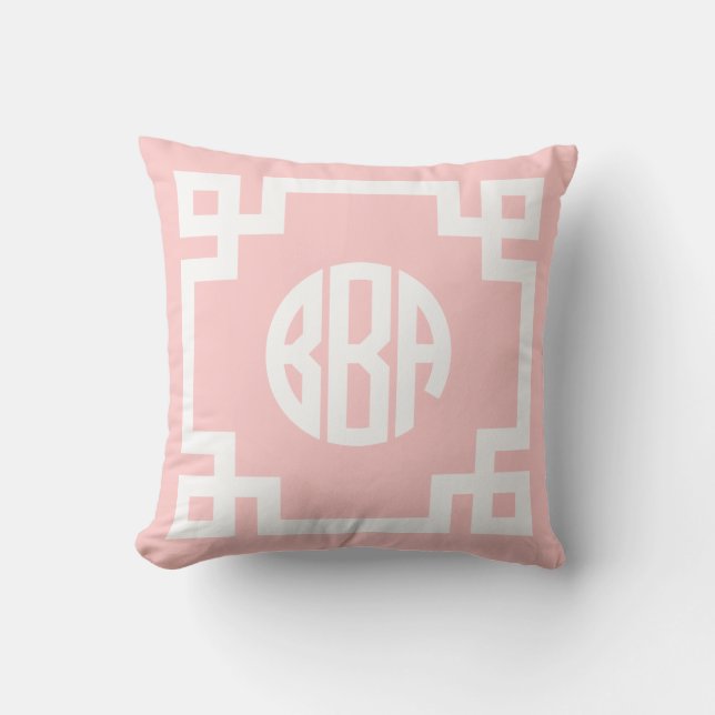 Licht Roze en Wit Grieks Sleutelcirkel Monogram BB Kussen (Voorkant)