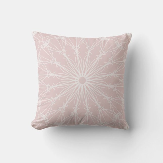 Licht roze en wit Mandala Sierkussen (Voorkant)