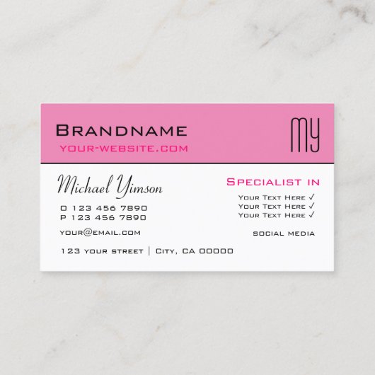 Licht Roze en Wit met Initialen Professional Visitekaartje (Achterkant)