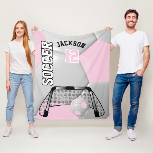 Licht Roze en Wit Voetbal met DIY-tekst Fleece Deken (In situ)
