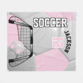 Licht Roze en Wit Voetbal met DIY-tekst Fleece Deken (Voorkant (Horizontaal))