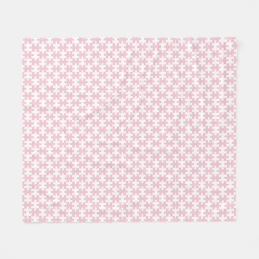 Licht Roze en Witte Legpuzzel Piece Patroon Fleece Deken (Voorkant (Horizontaal))