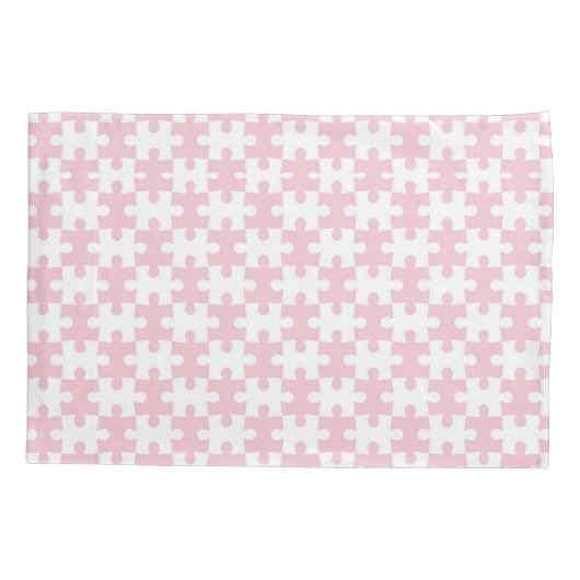 Licht Roze en Witte Legpuzzel Piece Patroon Kussensloop (Achterkant)