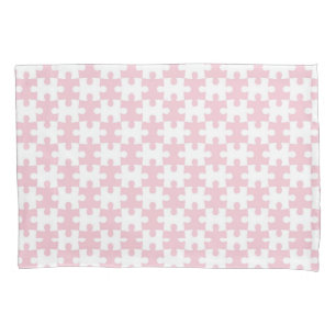 Licht Roze en Witte Legpuzzel Piece Patroon Kussensloop