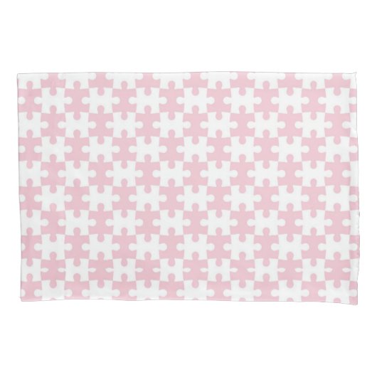 Licht Roze en Witte Legpuzzel Piece Patroon Kussensloop (Voorkant)