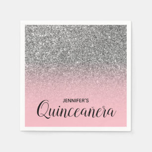 Licht roze en zilver Glitter Ombre Quinceanera Servet