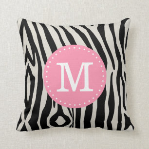 Licht roze en zwart Zebra Stripe aangepaste monogr Kussen