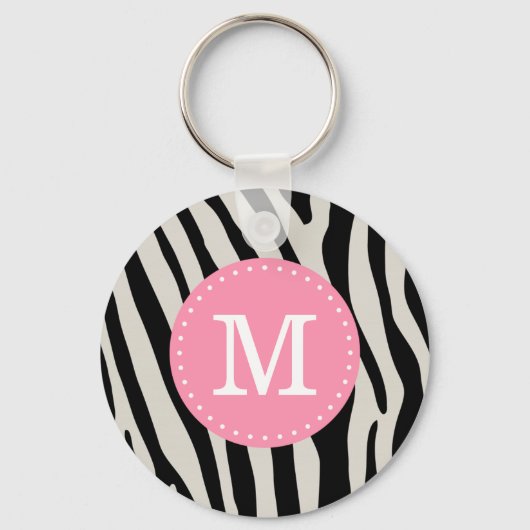 Licht roze en zwart Zebra Stripe aangepaste monogr Sleutelhanger (Voorkant)