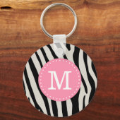 Licht roze en zwart Zebra Stripe aangepaste monogr Sleutelhanger (Voorkant)