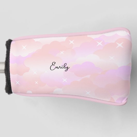 Licht Roze Esthetische pluizige wolken aangepaste  Golfheadcover (Voorkant)