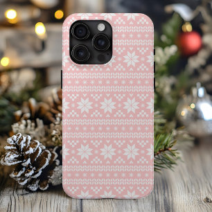 Licht roze Fair Isle Kersttrui patroon iPhone 15 Pro Max Hoesje