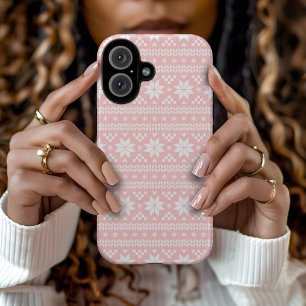 Licht roze Fair Isle Kersttrui patroon iPhone 16 Hoesje