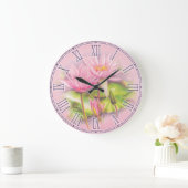Licht roze, fijne botanische wandklok (Huis)
