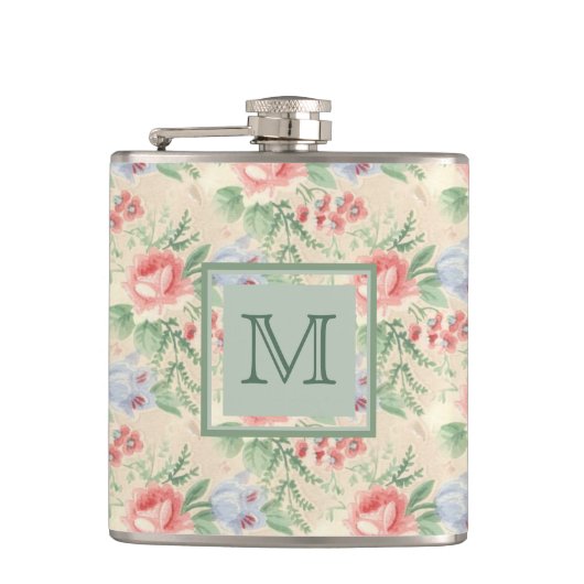 Licht  Roze Floral Patroon Aangepast Heupfles (Voorkant)