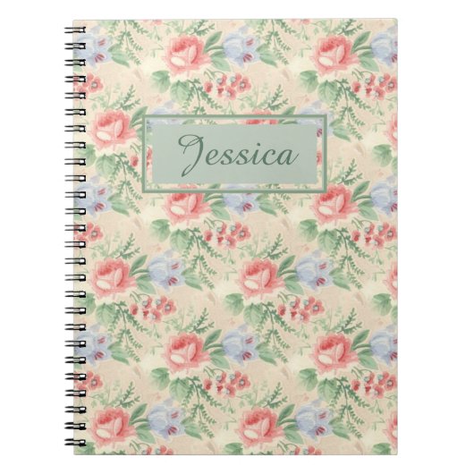 Licht Roze Floral Patroon Aangepast Notitieboek (Voorkant)