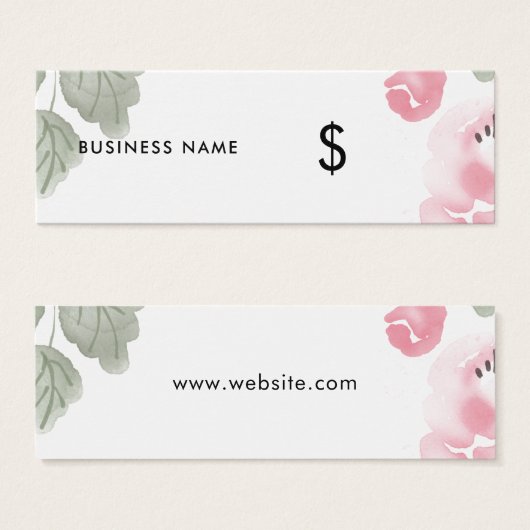 Licht roze Floral Waterverf Romantic Price Label Mini Visitekaartjes (Voorkant /achterkant)