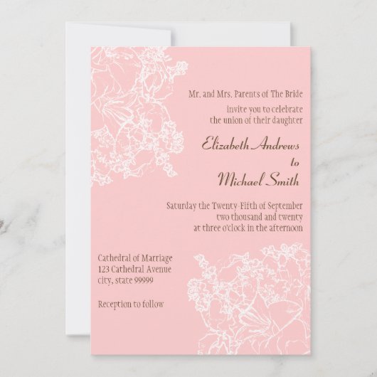 Licht roze Floral Weddenschap Kaart (Voorkant)
